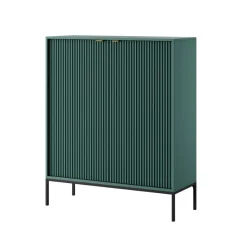 Komoda Delicious wysoka ryflowana zielona czarne nogi