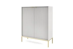 Komoda Delicious wysoka ryflowana szara złote nogi