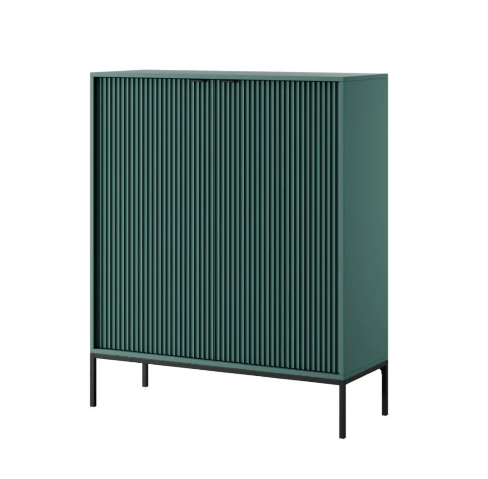 Komoda Delicious wysoka ryflowana zielona czarne uchwyty