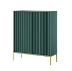 Komoda Delicious wysoka ryflowana zielona złote nogi