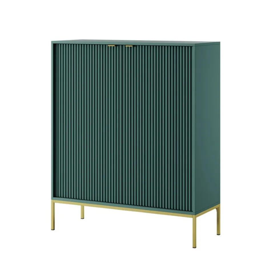 Komoda Delicious wysoka ryflowana zielona złote nogi
