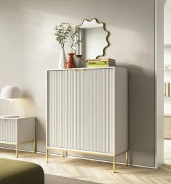 Komoda Delicious wysoka ryflowana kaszmir złote nogi