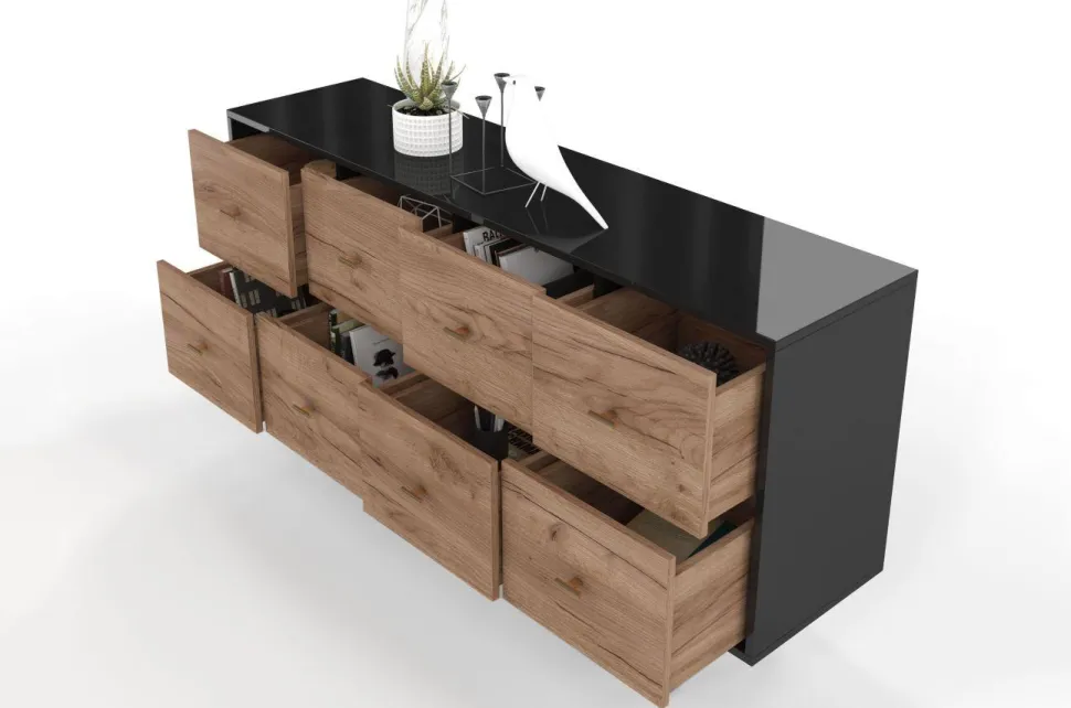 Komoda MAUD Czarny / Dąb Craft Tobacco