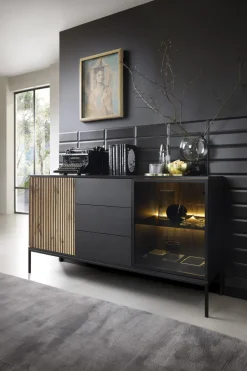 Komoda Novel 2 drzwi, 3 szuflady czarna/dąb wotan