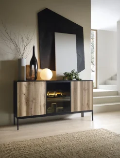 Komoda Novel 3 drzwi czarna/dąb wotan