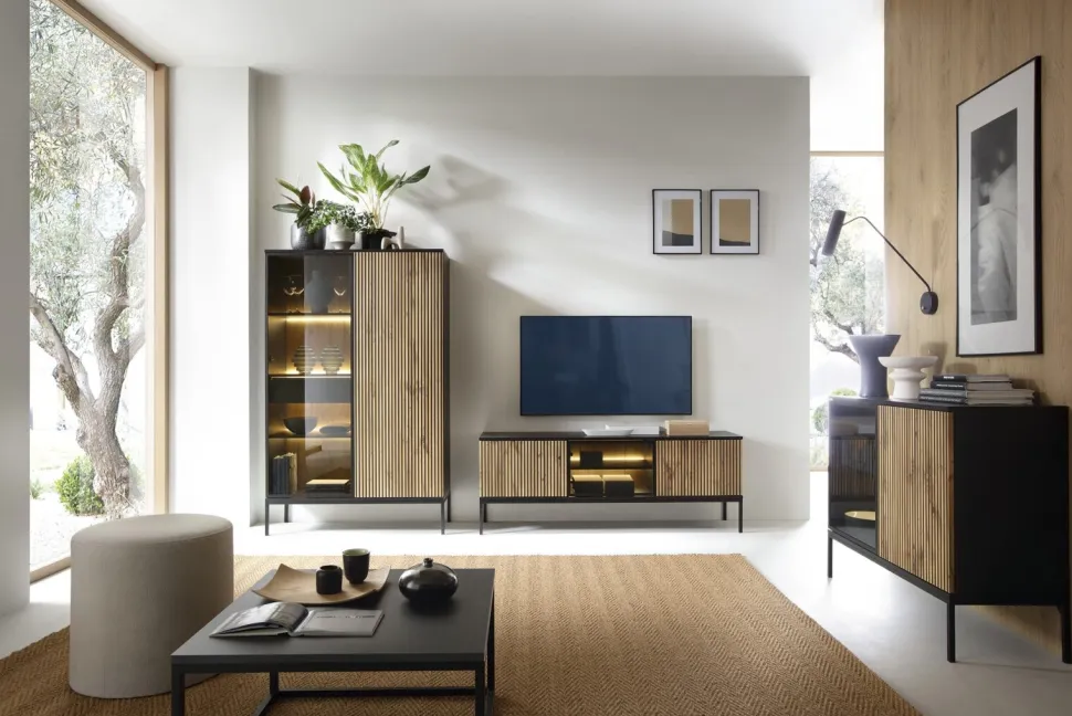 Komoda Novel 2 drzwi czarna/dąb wotan