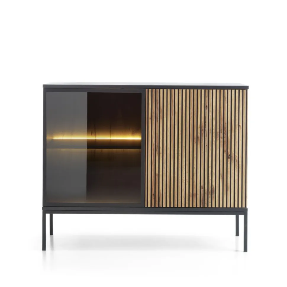 Komoda Novel 2 drzwi czarna/dąb wotan