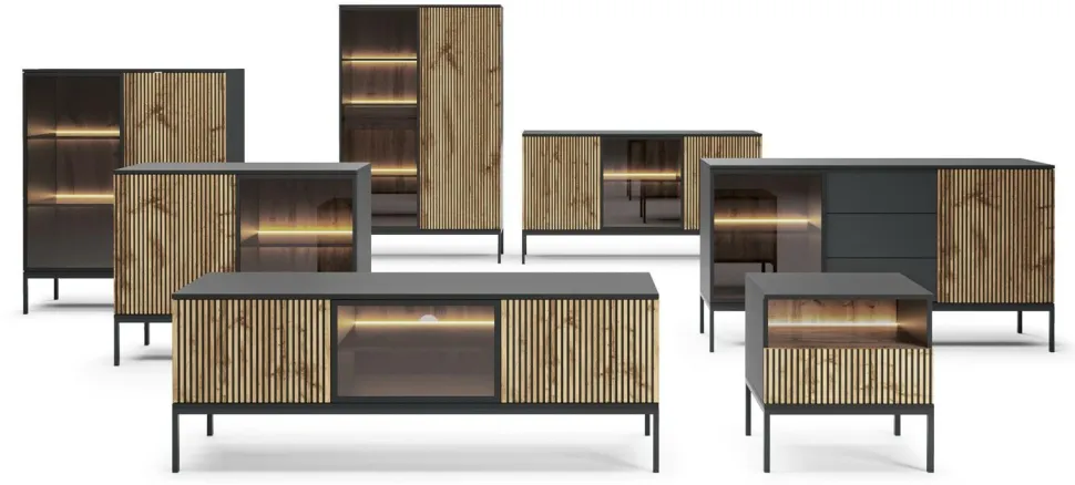 Komoda Novel 2 drzwi czarna/dąb wotan