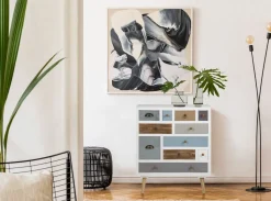 Komoda retro biała Thais 11 szuflad