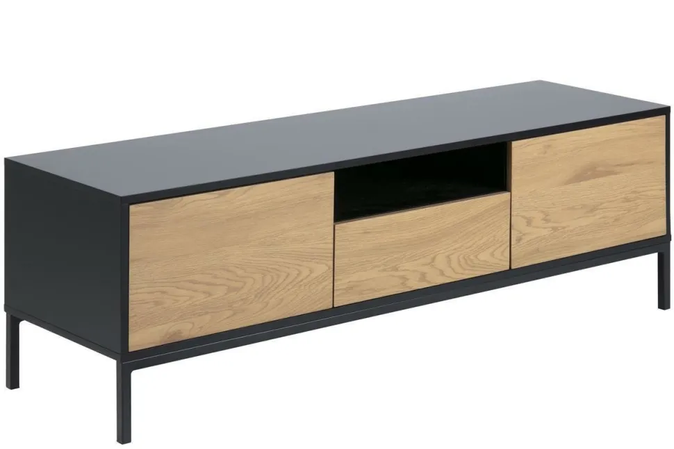 Komoda Seaford TV czarna dąb naturalny