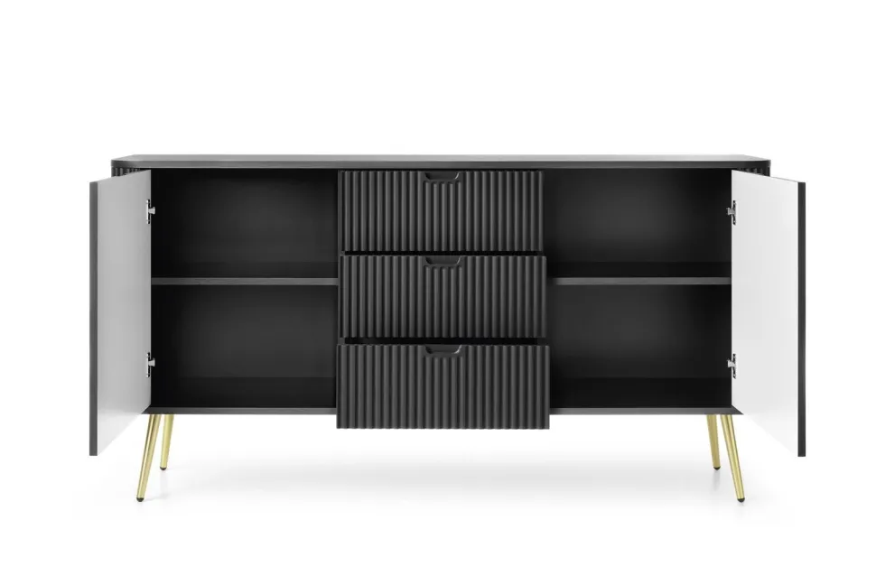 Komoda szeroka Seda czarna/ nogi złote