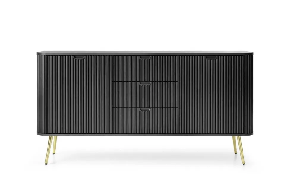 Komoda szeroka Seda czarna/ nogi złote