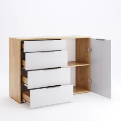 Komoda Tissa 120cm dąb craft/biały połysk