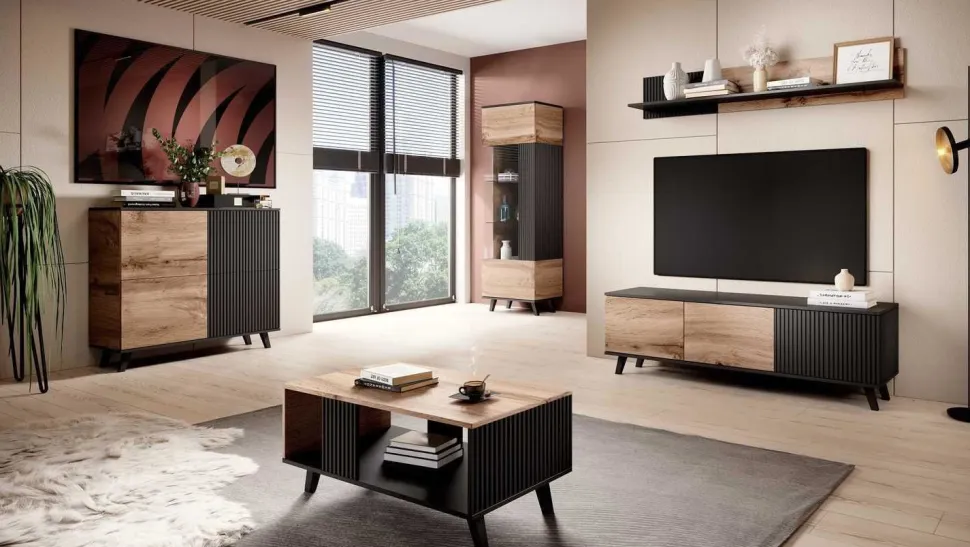 Komoda wąska Adre dąb wotan/ czarna