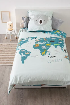 Komplet pościeli dziecięcej z mapą świata 140 x 200 cm