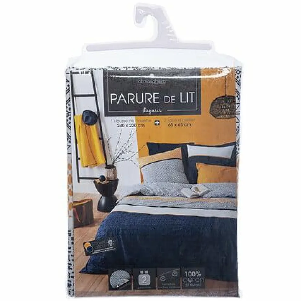 Komplet pościeli Etnik w paski 260 x 240 cm niebieski