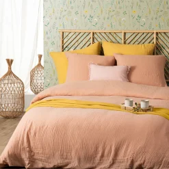 Komplet pościeli Origines 260 x 240 cm  różowy, prana bawełna tuftowana