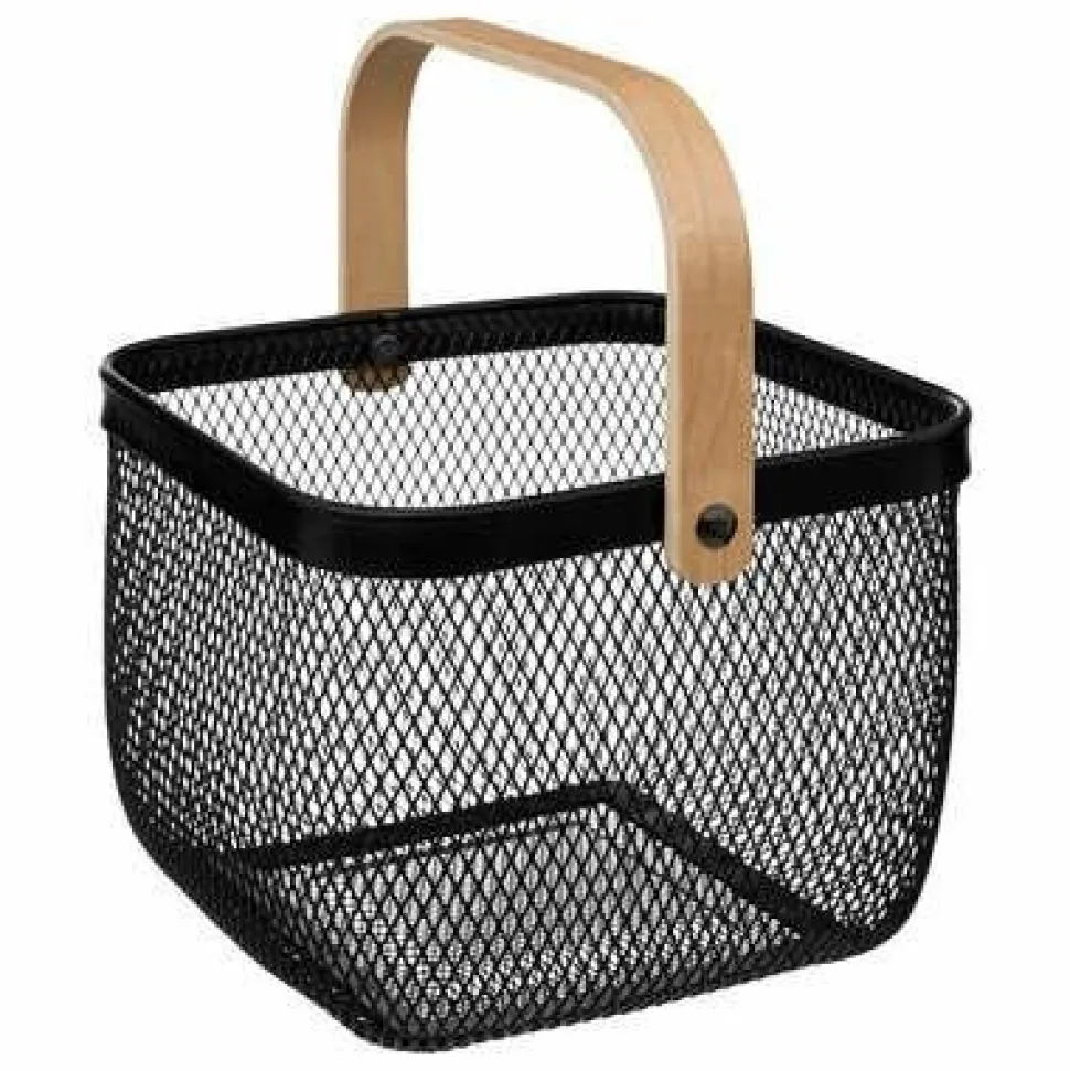 Kosz Mayaj czarny metalowy z drewnianą rączką