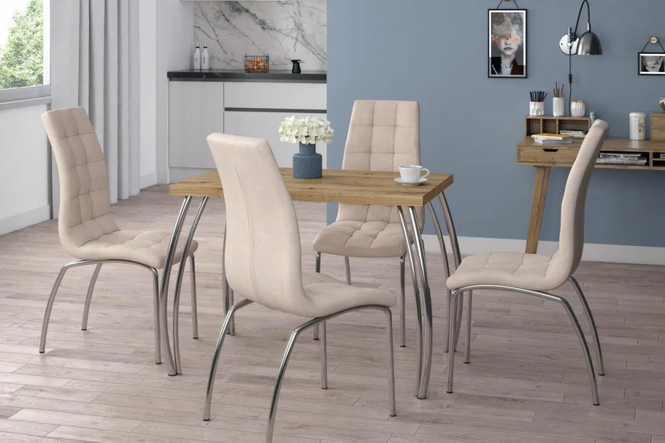 Krzesło Ezara Velvet beżowe/srebrne nogi