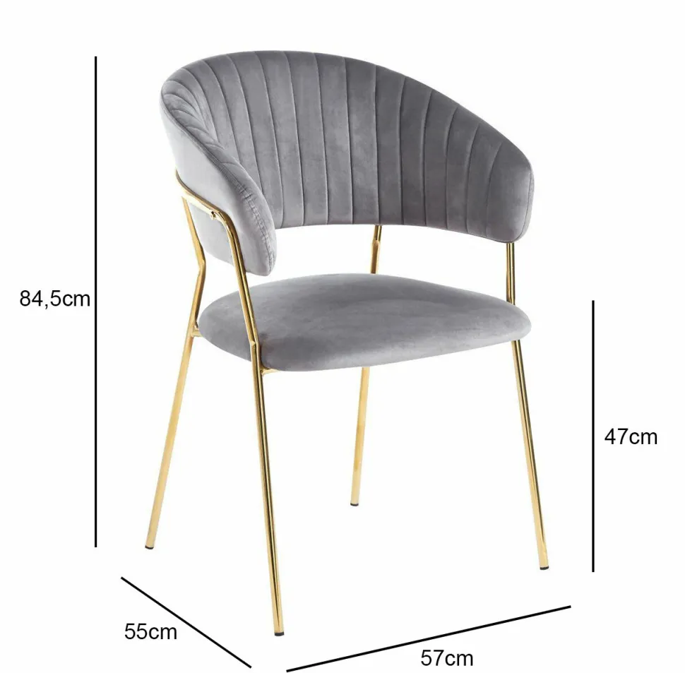 Krzesło Glamour velvet szare/ złote nogi