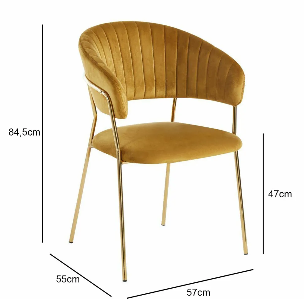Krzesło Glamour velvet żółte/ złote nogi