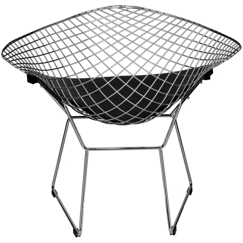 Krzesło HarryArm inspirowane Diamond Armchair czarna poduszka metalowe