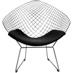 Krzesło HarryArm inspirowane Diamond Armchair czarna poduszka metalowe