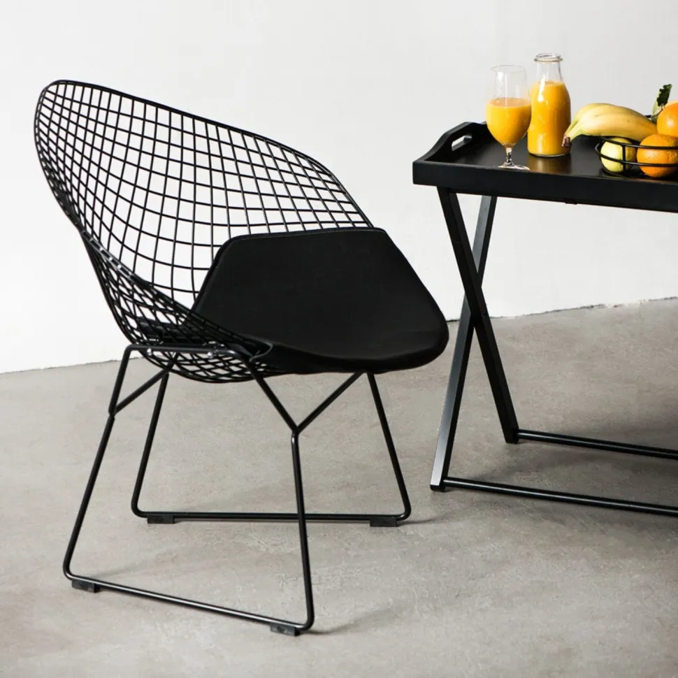 Krzesło HarryArm inspirowane Diamond Armchair czarna poduszka metalowe