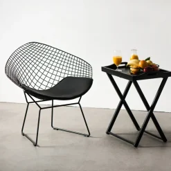 Krzesło HarryArm inspirowane Diamond Armchair czarna poduszka metalowe