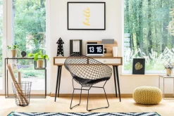 Krzesło HarryArm inspirowane Diamond Armchair czarna poduszka metalowe