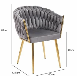 Krzesło Malaya Velvet szare/ nogi złote