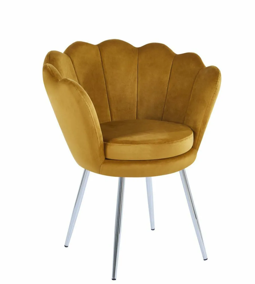 Krzesło muszelka Fiona VIC musztardowy/nogi srebrne