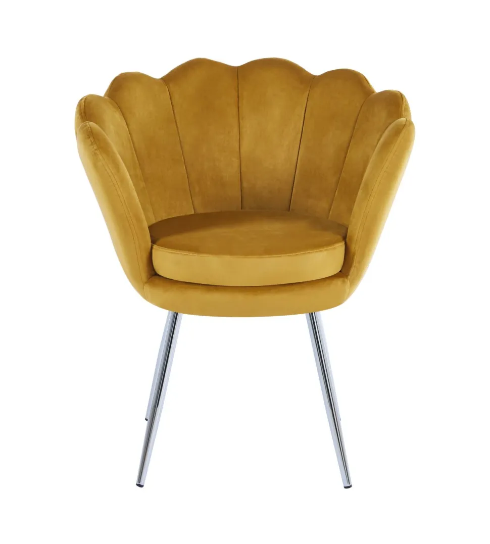 Krzesło muszelka Fiona VIC musztardowy/nogi srebrne