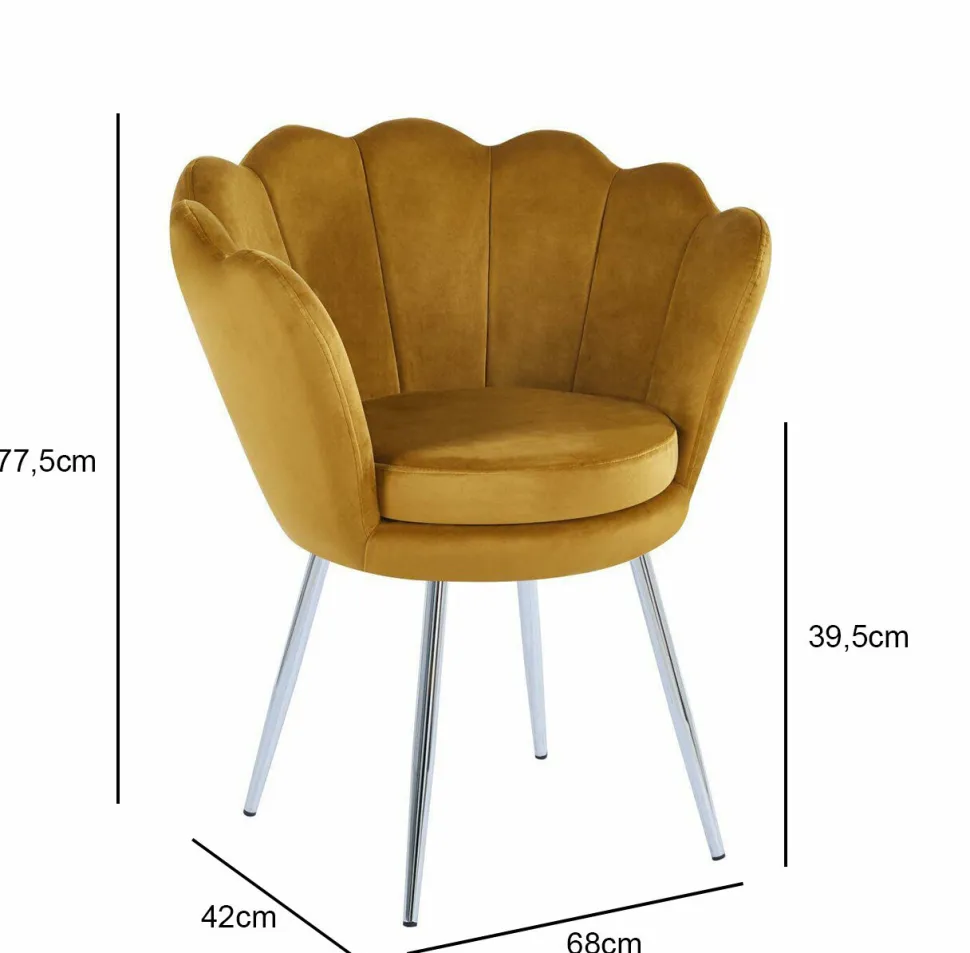 Krzesło muszelka Fiona VIC musztardowy/nogi srebrne