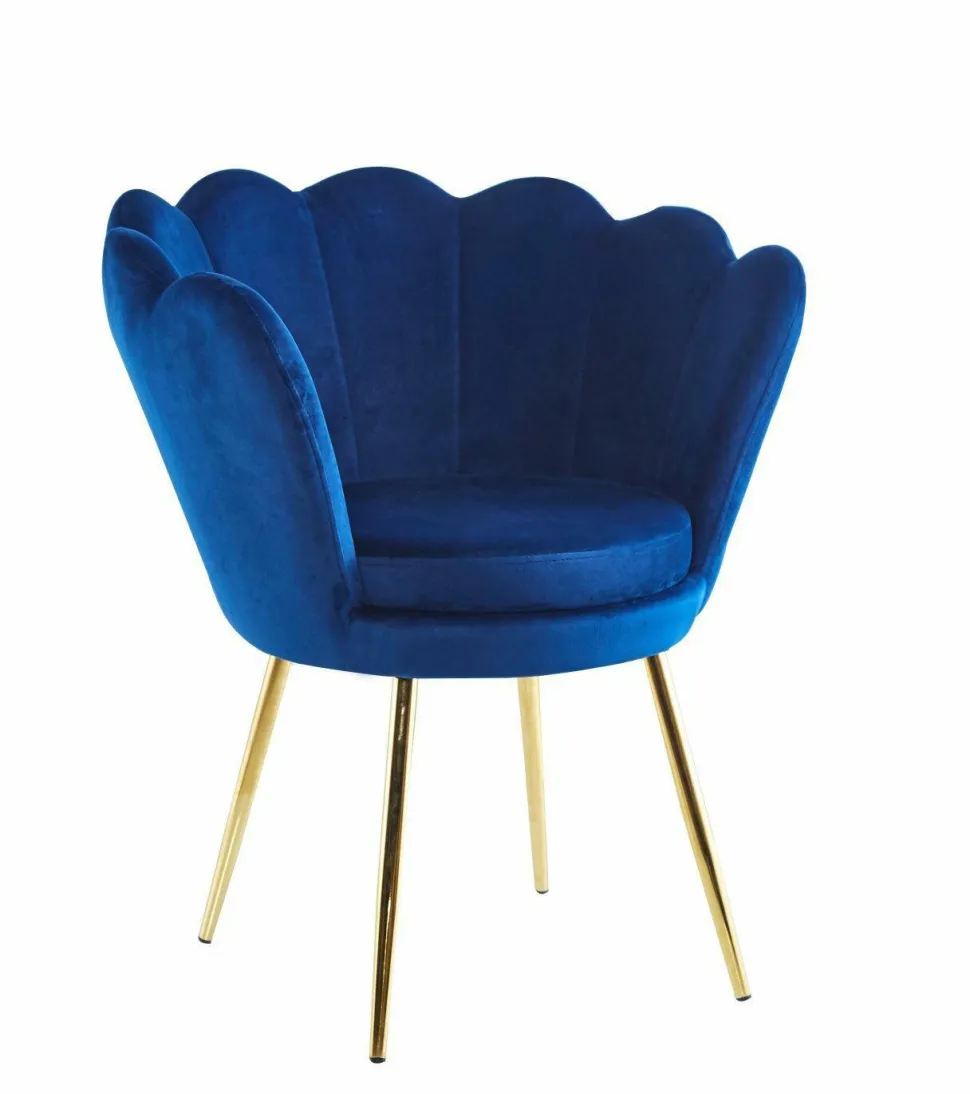 Krzesło muszelka Fiona VIC niebieski/nogi złote