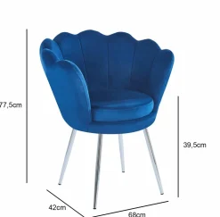 Krzesło muszelka Fiona VIC niebieski/nogi srebrne