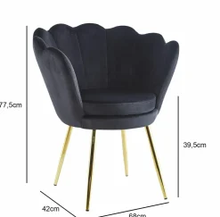Krzesło muszelka Fiona VIC czarny/nogi złote