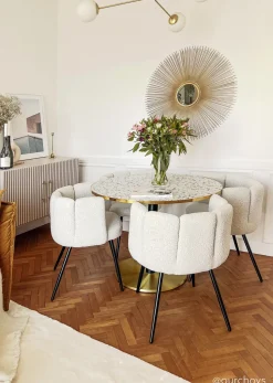 Krzesło Paume białe tkanina teddy bear