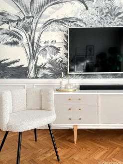 Krzesło Paume białe tkanina teddy bear