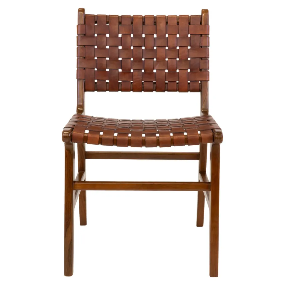 Krzesło Perugia plecione skóra brązowa