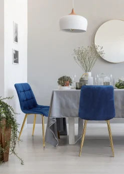 Krzesło Plaid granatowe/ czarne nogi tapicerowane