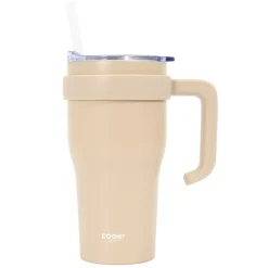 Kubek termiczny z uchwytem i słomką       Miami 600ml beżowy