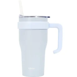 Kubek termiczny z uchwytem i słomką       Miami 600ml biały