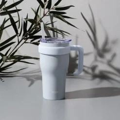 Kubek termiczny z uchwytem i słomką       Miami 600ml biały