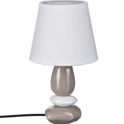 Lampa Luis ceramiczna beżowo-biała,       kremowy klosz