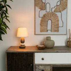 Lampa Luis ceramiczna beżowo-biała,       kremowy klosz