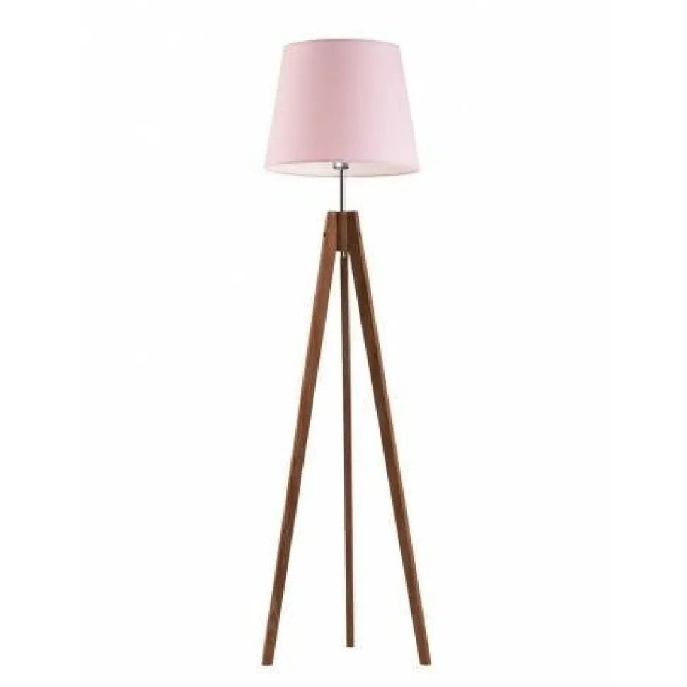 Lampa podłogowa ARUBA abażur jasny różowy stelaż mahoniowy