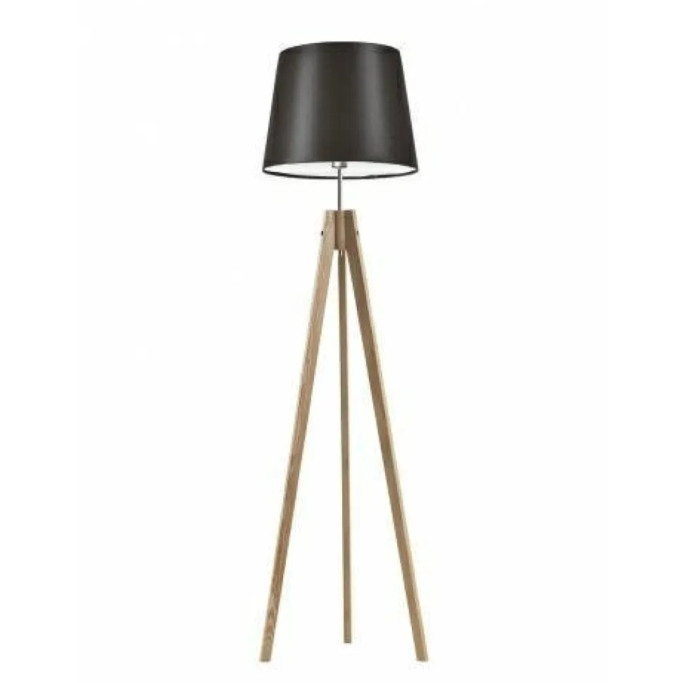 Lampa podłogowa ARUBA abażur brązowy stelaż dębowy