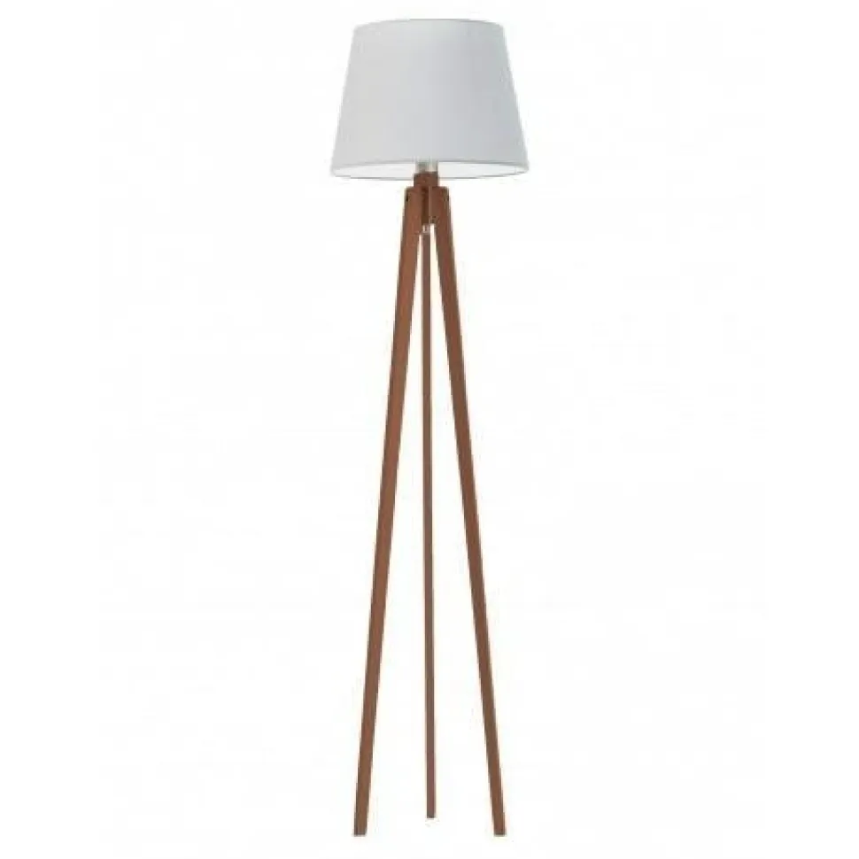 Lampa podłogowa CURACAO abażur jasny szary stelaż mahoniowy