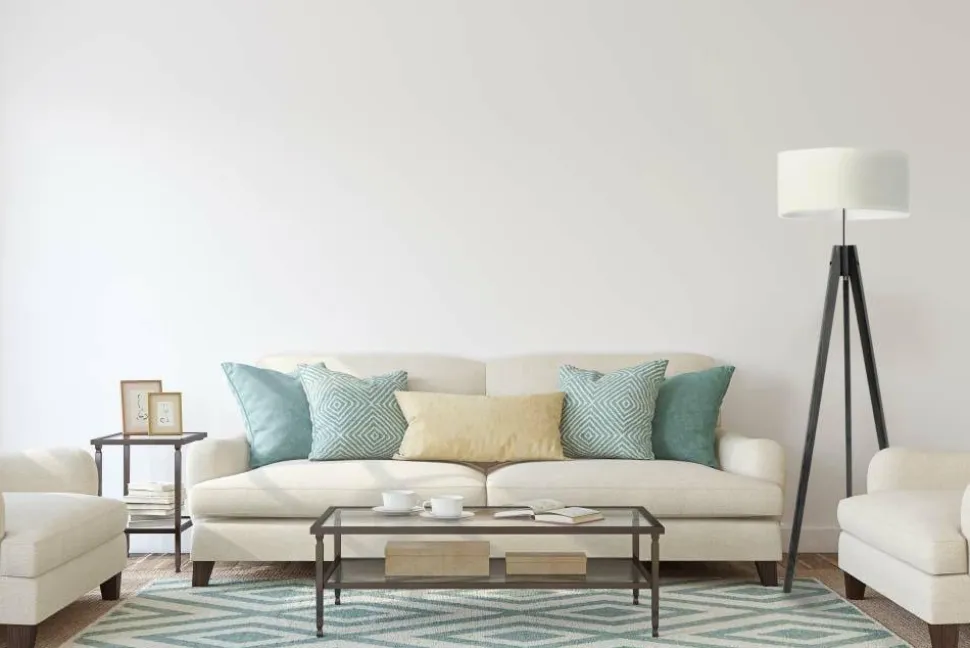 Lampa podłogowa HAITI abażur zieleń butelkowa stelaż biały